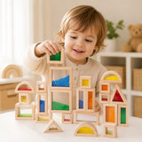 Mirror panel detail on a Montessori wooden sensory block