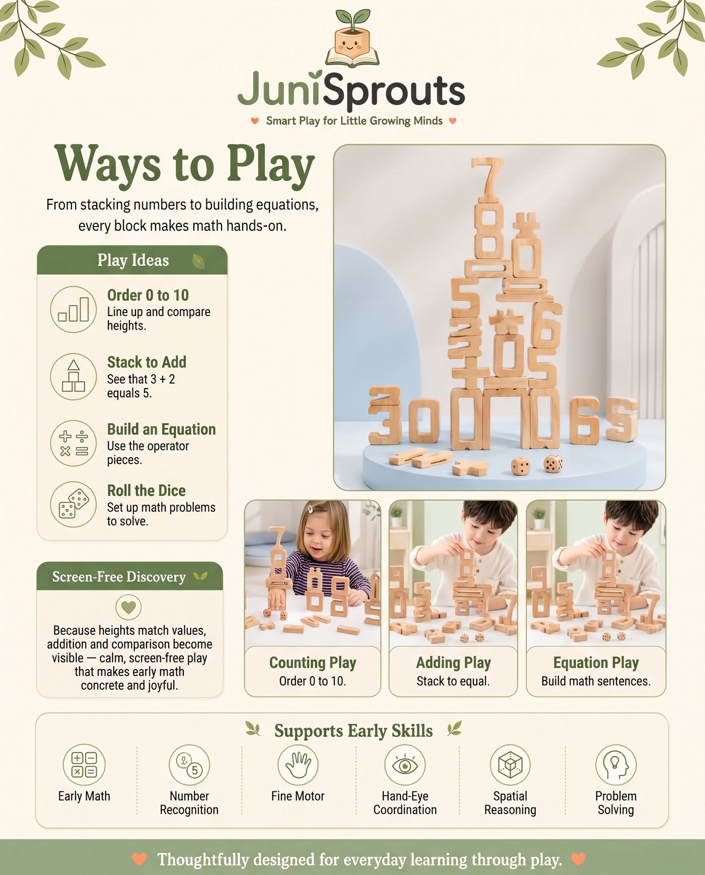 Wooden Stacking Number Blocks ways to play and early skills