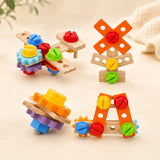 Wooden toddler tool box airplane build assembled from gears and wooden plates